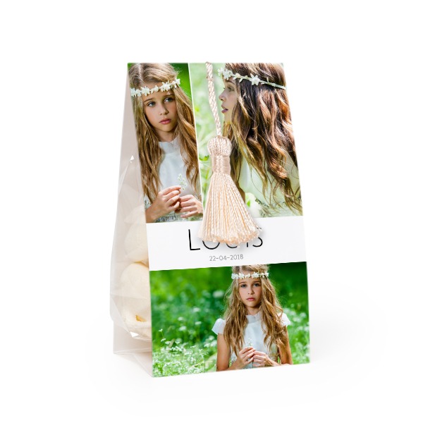 Candy bag with photo-wrapping and vanilla tassel - set of 12