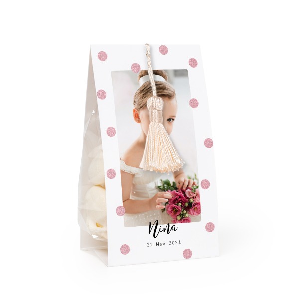 Ballotins à bonbons avec pompon vanille - lot de 12 Ballotins à bonbons avec pompon vanille - lot de 12