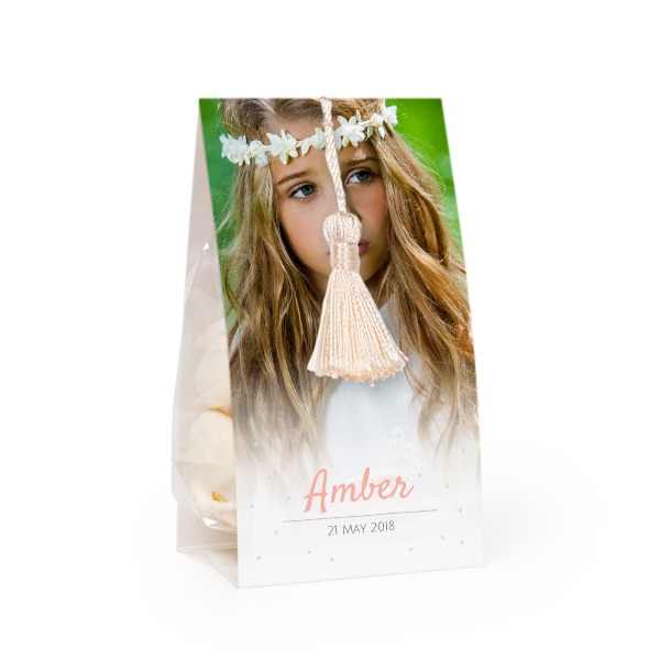 Candy bag with photo-wrapping and vanilla tassel - set of 12 Candy bag with photo-wrapping and vanilla tassel - set of 12