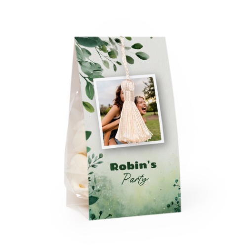 Slikpose med fotoomslag og vaniljefarvet kvast - 12 stk Slikpose med fotoomslag og vaniljefarvet kvast - 12 stk