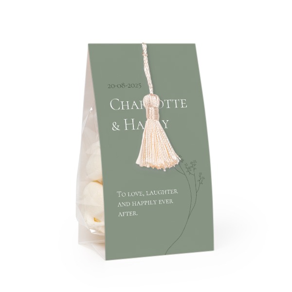Candy bag with photo-wrapping and vanilla tassel - set of 12 Candy bag with photo-wrapping and vanilla tassel - set of 12