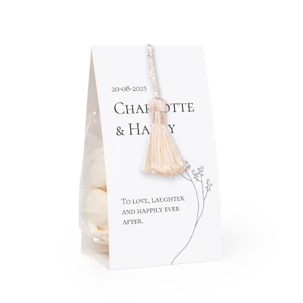 Candy bag with photo-wrapping and vanilla tassel - set of 12