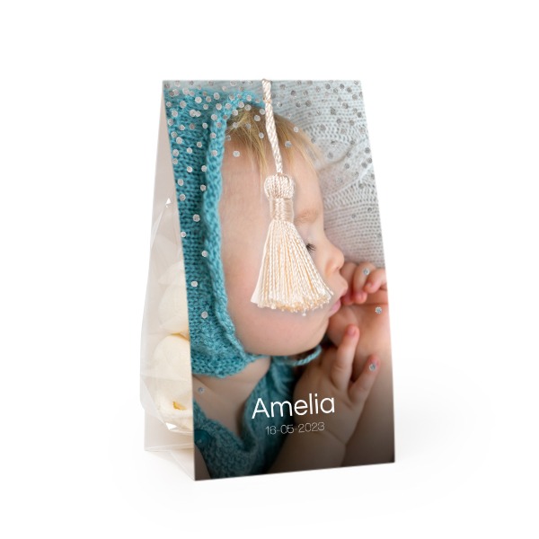 Candy bag with photo-wrapping and vanilla tassel - set of 24