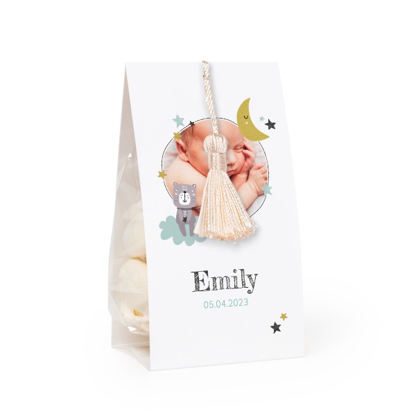 Candy bag with photo-wrapping and vanilla tassel - set of 24
