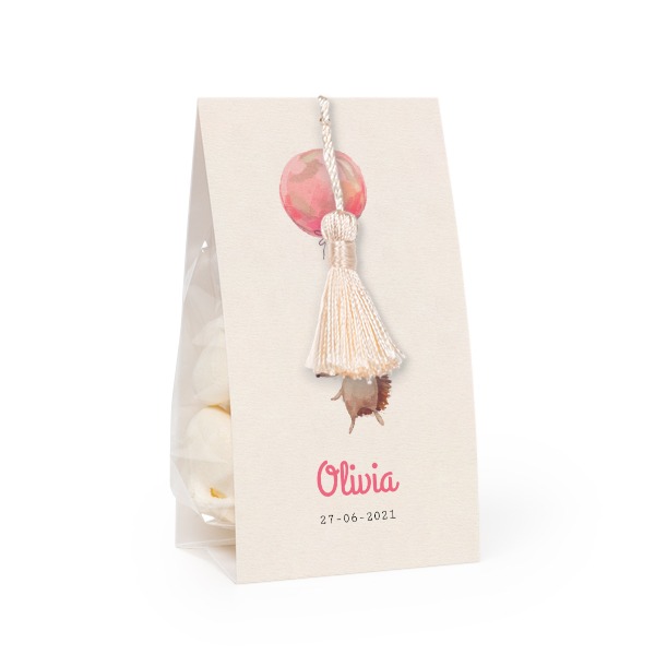 Godispåse med fotoomslag och vaniljfärgad tofs - 24 st