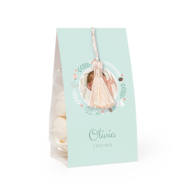 Candy bag with photo-wrapping and vanilla tassel - set of 24