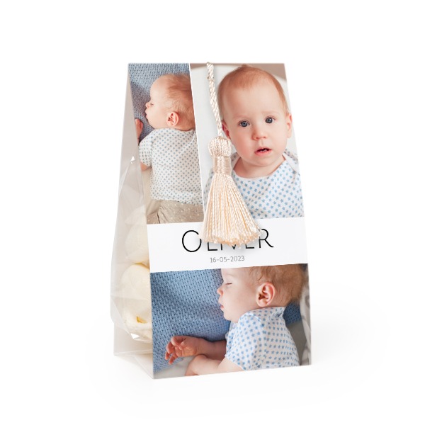 Candy bag with photo-wrapping and vanilla tassel - set of 24