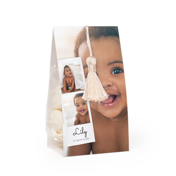 Candy bag with photo-wrapping and vanilla tassel - set of 24