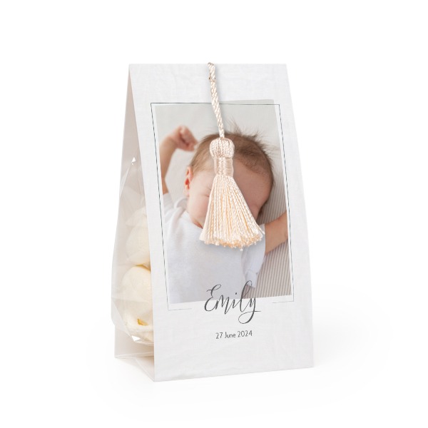 Candy bag with photo-wrapping and vanilla tassel - set of 24