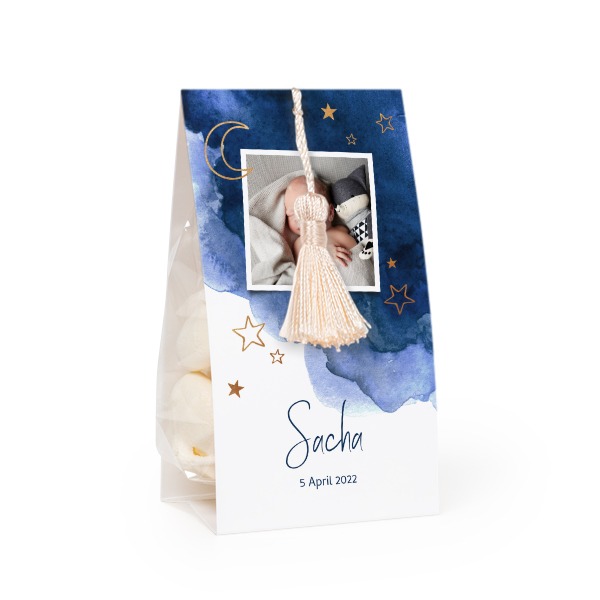 Candy bag with photo-wrapping and vanilla tassel - set of 24