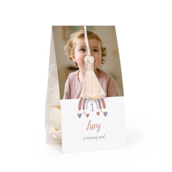 Candy bag with photo-wrapping and vanilla tassel - set of 24