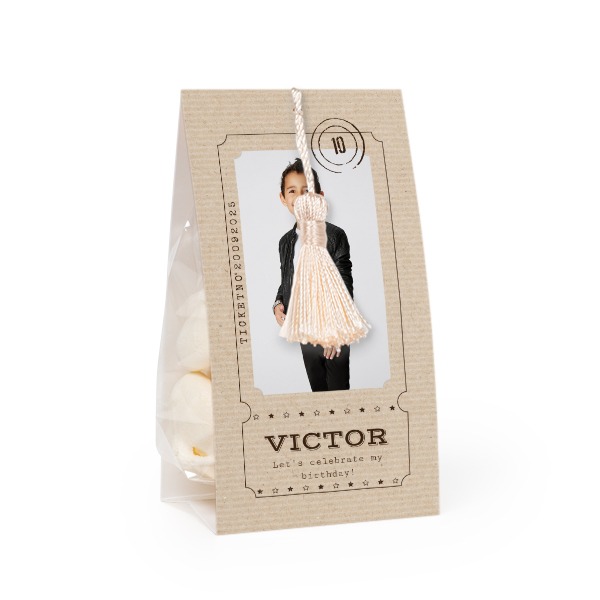 Candy bag with photo-wrapping and vanilla tassel - set of 24