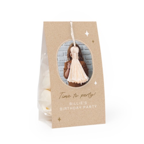 Candy bag with photo-wrapping and vanilla tassel - set of 24 Candy bag with photo-wrapping and vanilla tassel - set of 24