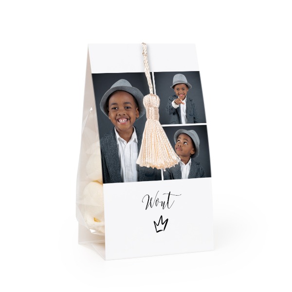 Candy bag with photo-wrapping and vanilla tassel - set of 24