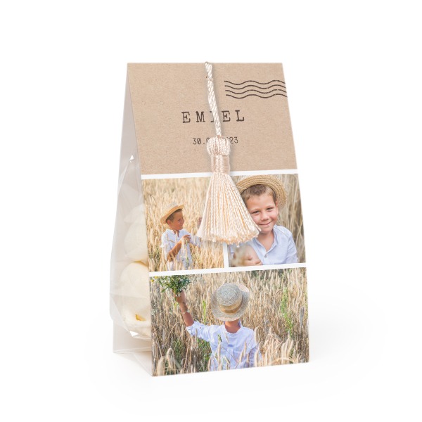 Candy bag with photo-wrapping and vanilla tassel - set of 24