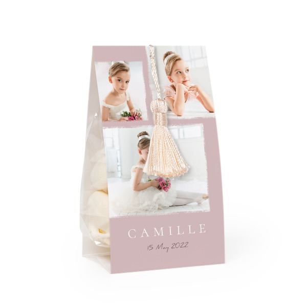 Candy bag with photo-wrapping and vanilla tassel - set of 24 Candy bag with photo-wrapping and vanilla tassel - set of 24