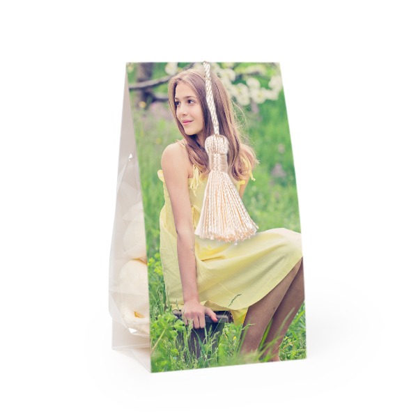 Candy bag with photo-wrapping and vanilla tassel - set of 24