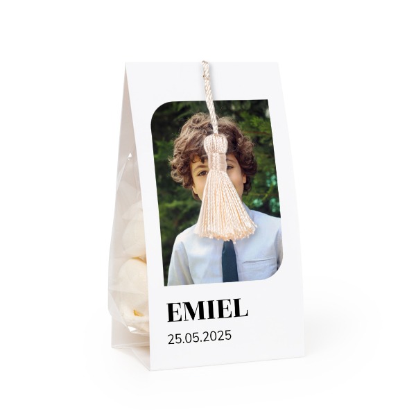 Candy bag with photo-wrapping and vanilla tassel - set of 24