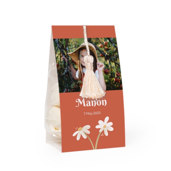 Candy bag with photo-wrapping and vanilla tassel - set of 24 Candy bag with photo-wrapping and vanilla tassel - set of 24