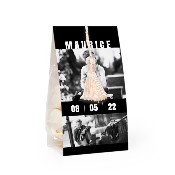 Candy bag with photo-wrapping and vanilla tassel - set of 24