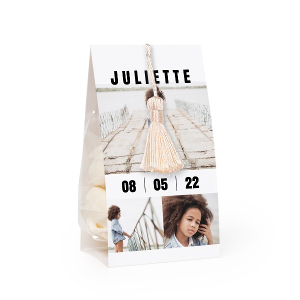 Ballotins Ă bonbons avec pompon vanille - lot de 24 Ballotins Ă bonbons avec pompon vanille - lot de 24