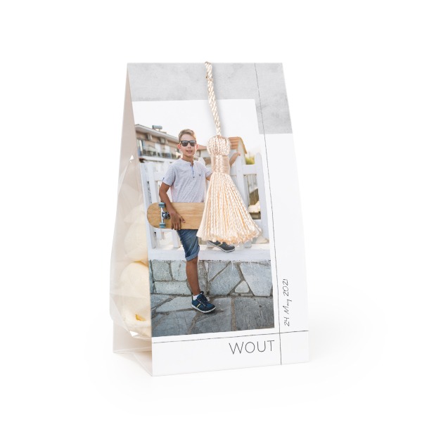 Candy bag with photo-wrapping and vanilla tassel - set of 24