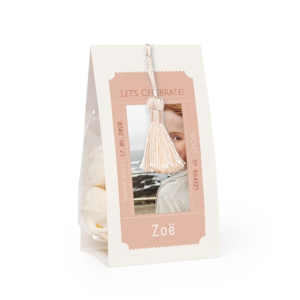 Godtepose med fotoomslag og vaniljefarget dusk - 24 stk Godtepose med fotoomslag og vaniljefarget dusk - 24 stk