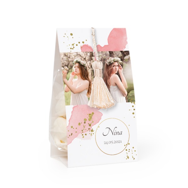 Candy bag with photo-wrapping and vanilla tassel - set of 24