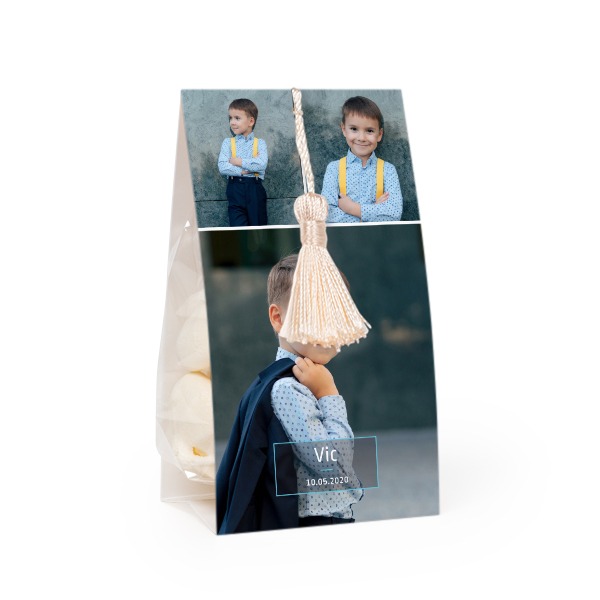 Candy bag with photo-wrapping and vanilla tassel - set of 24