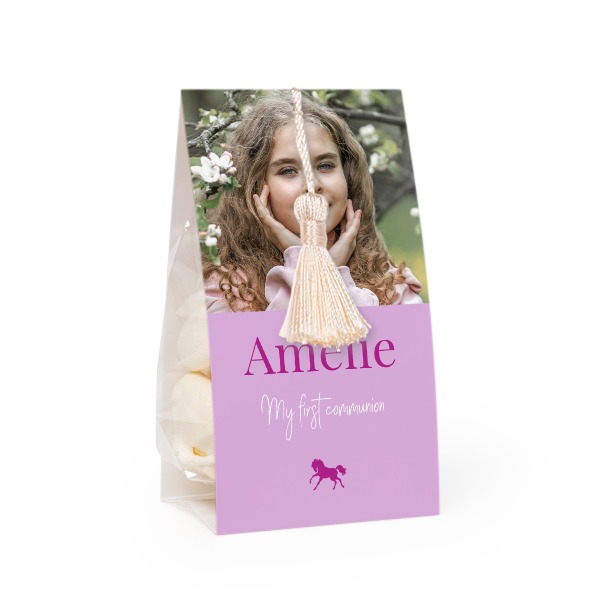 Godtepose med fotoomslag og vaniljefarget dusk - 24 stk