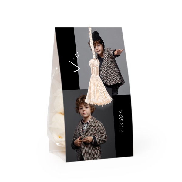 Candy bag with photo-wrapping and vanilla tassel - set of 24