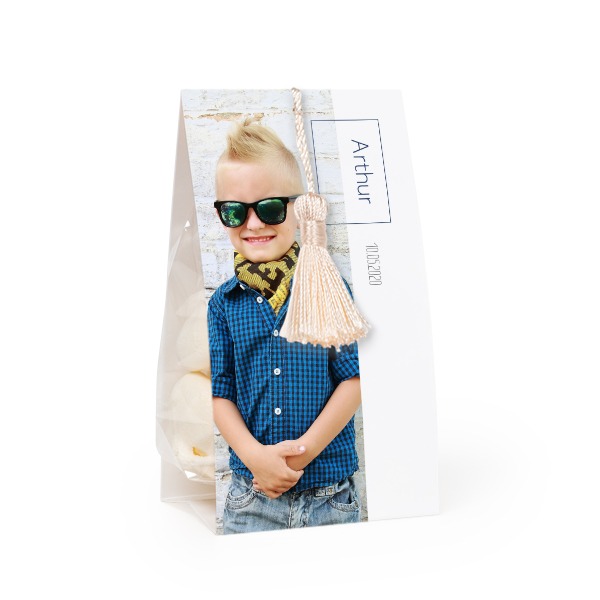 Candy bag with photo-wrapping and vanilla tassel - set of 24 Candy bag with photo-wrapping and vanilla tassel - set of 24