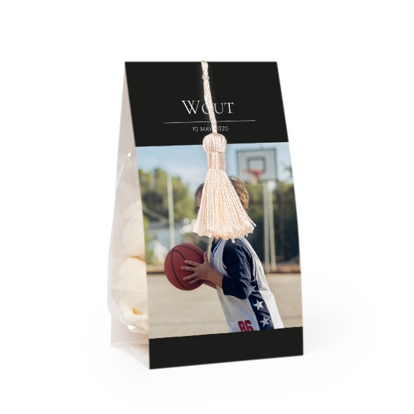 Candy bag with photo-wrapping and vanilla tassel - set of 24