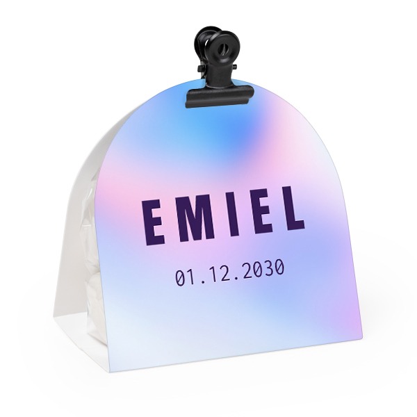 Candy bag with rounded photo-wrapping and black clip - 12 pcs