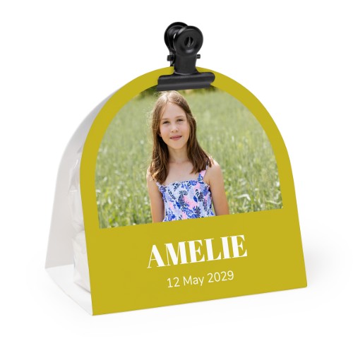 Candy bag with rounded photo-wrapping and black clip - 12 pcs