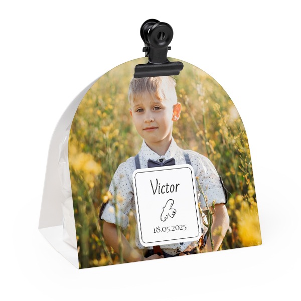 Godtepose med avrundet fotoomslag og svart klips - 12 stk