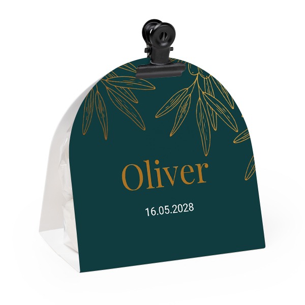 Candy bag with rounded photo-wrapping and black clip - 24 pcs