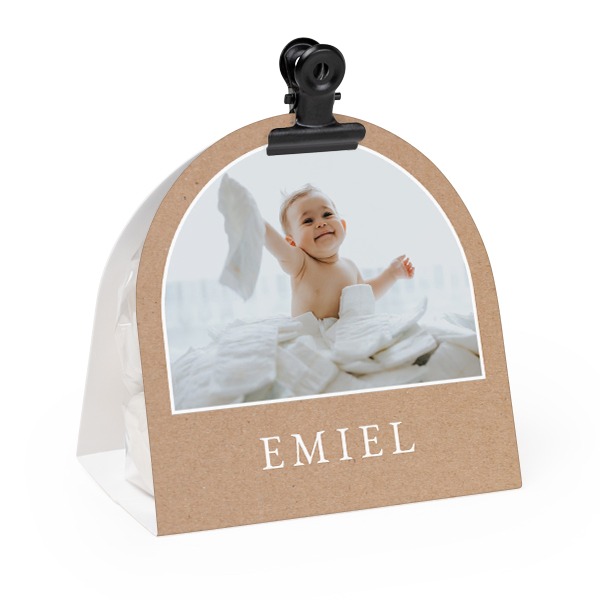 Candy bag with rounded photo-wrapping and black clip - 24 pcs