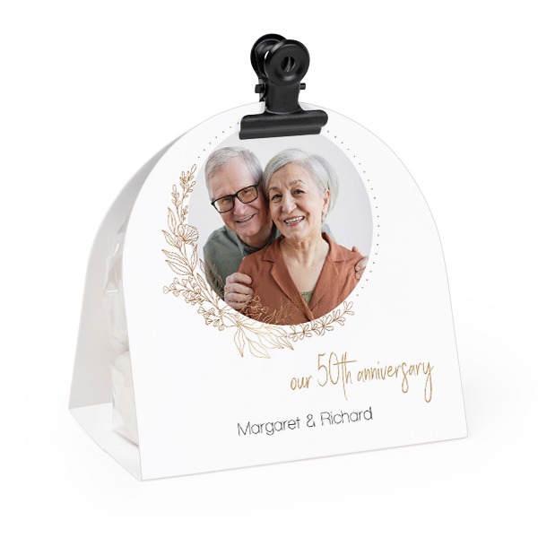 Candy bag with rounded photo-wrapping and black clip - 24 pcs