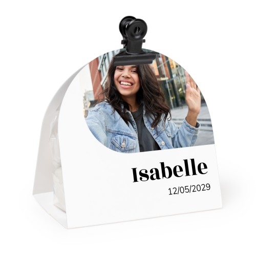 Candy bag with rounded photo-wrapping and black clip - 24 pcs