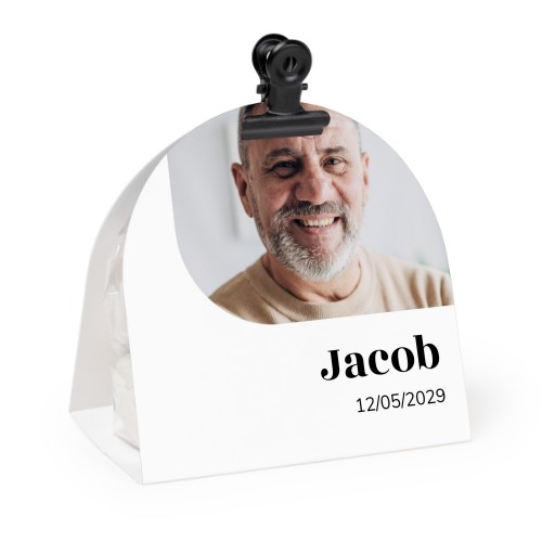 Candy bag with rounded photo-wrapping and black clip - 24 pcs