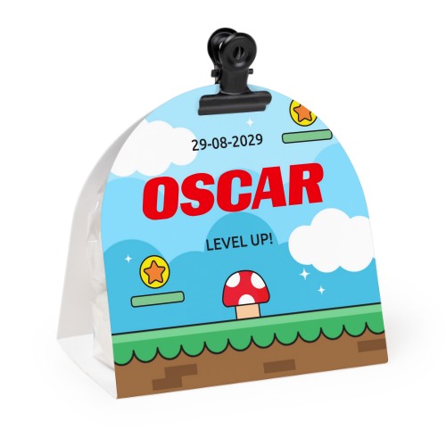 Candy bag with rounded photo-wrapping and black clip - 24 pcs