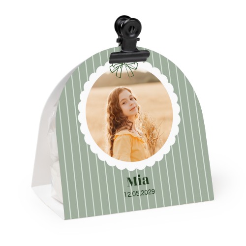 Candy bag with rounded photo-wrapping and black clip - 24 pcs