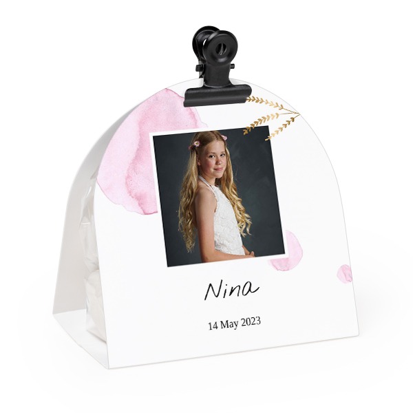 Candy bag with rounded photo-wrapping and black clip - 24 pcs