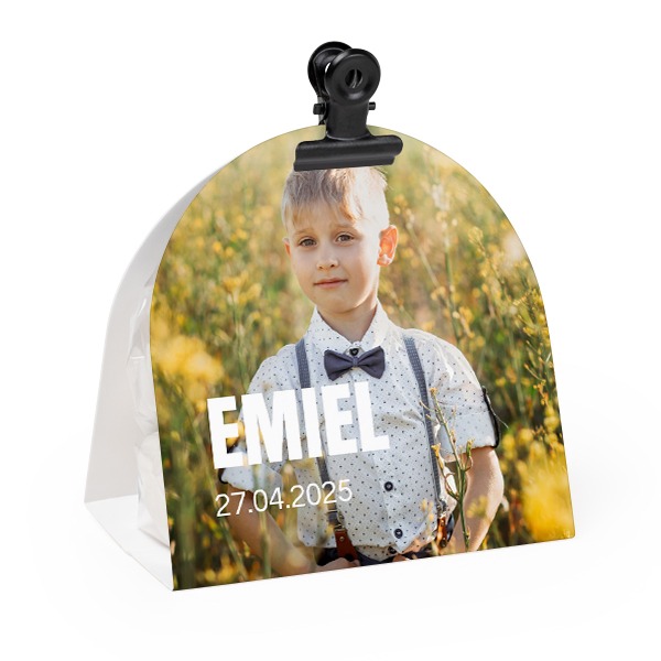 Snoepzakjes met afgeronde fotoverpakking en zwarte clip - Set van 24 Snoepzakjes met afgeronde fotoverpakking en zwarte clip - Set van 24