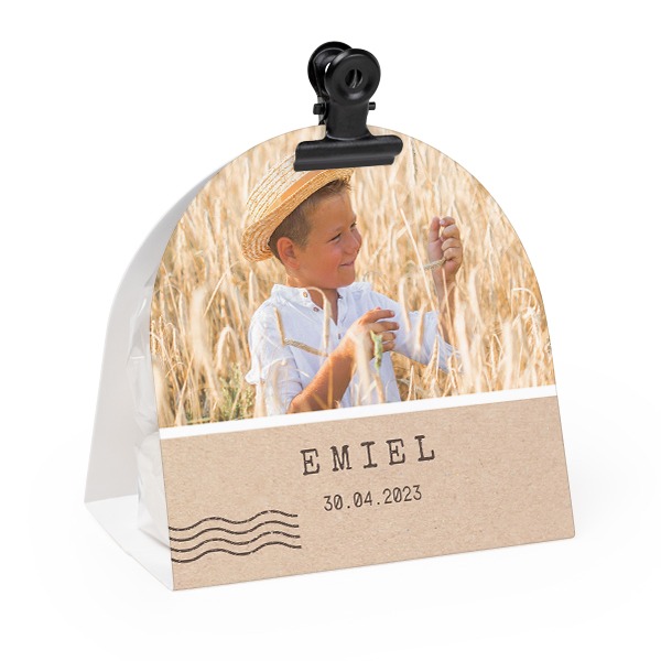 Candy bag with rounded photo-wrapping and black clip - 24 pcs