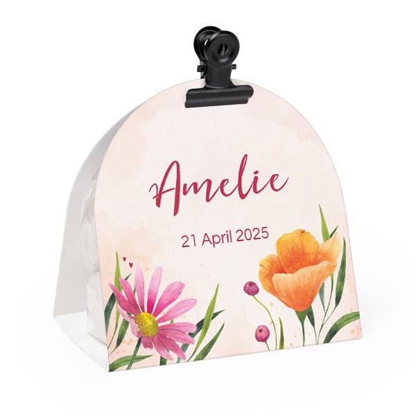 Candy bag with rounded photo-wrapping and black clip - 24 pcs