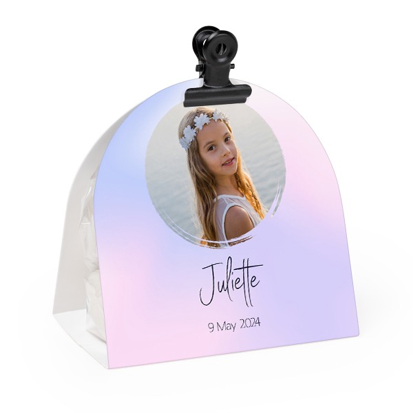 Godtepose med avrundet fotoomslag og svart klips - 24 stk