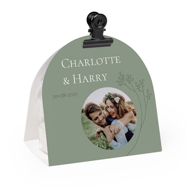 Candy bag with rounded photo-wrapping and black clip - 24 pcs