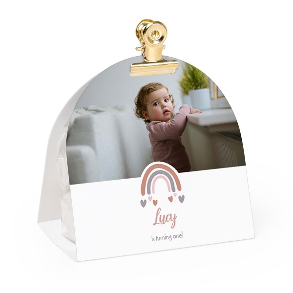 Candy bag with rounded photo-wrapping and gold clip - 12 pcs